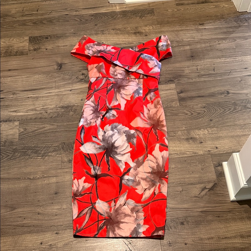 ASOS Floral Off-Shoulder Red Dress